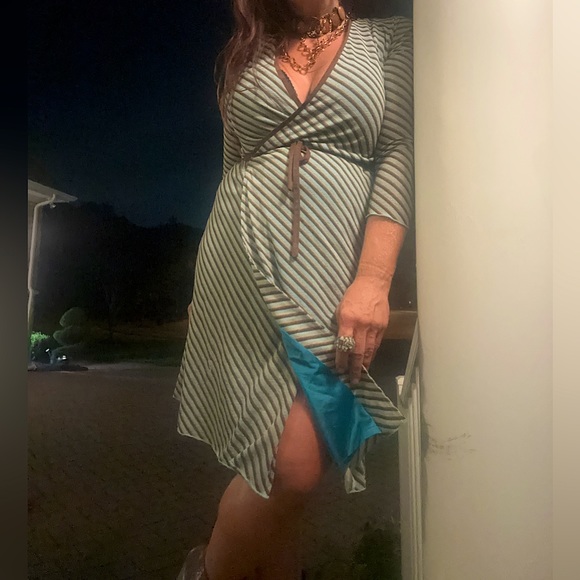 MARIO BALTHAZAR LONG SLEEVE STRIPE PRINT WRAP MIDI DRESS SIZE SMALL - Picture 7 of 7